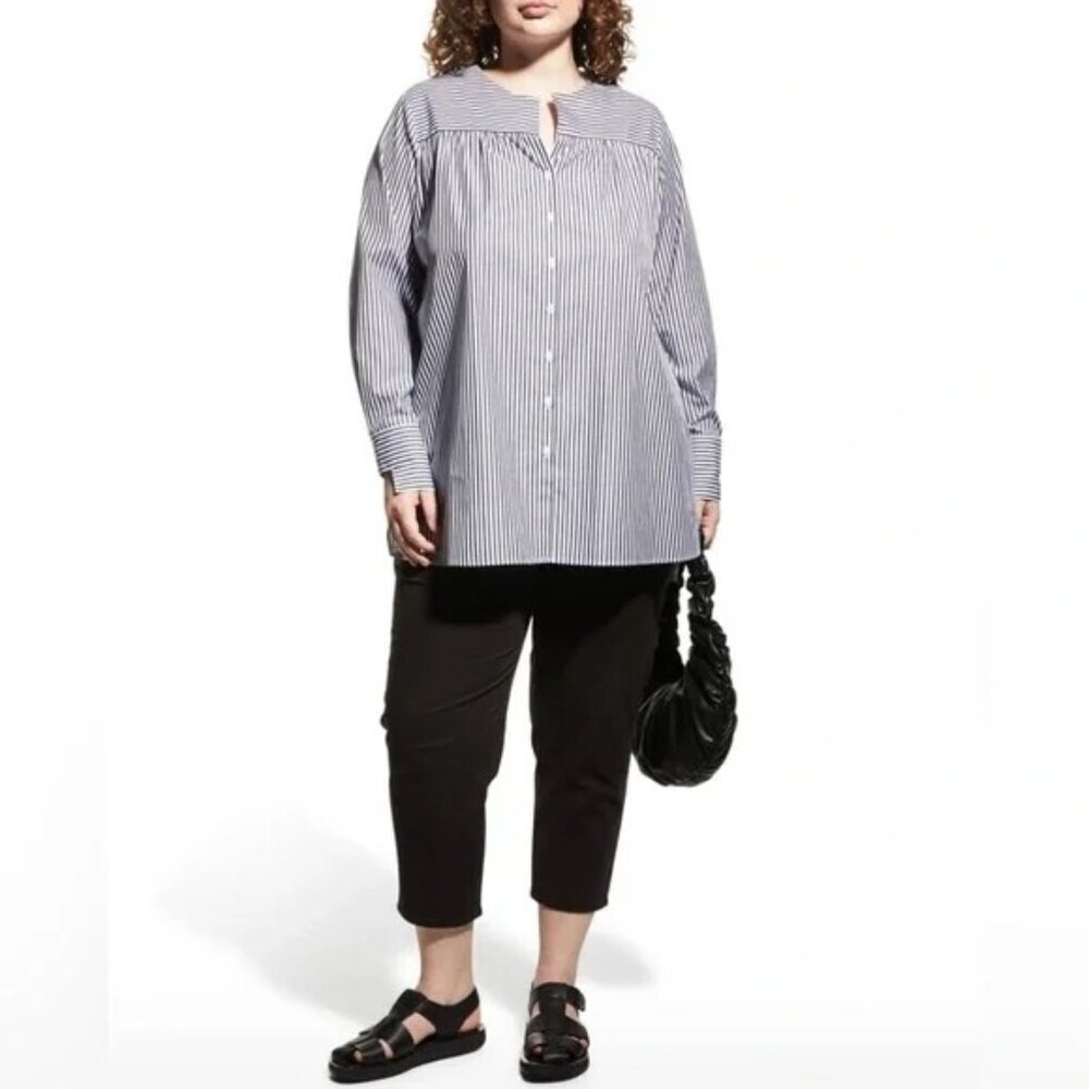 NWT Harshman Ramona Tunic Black & White Stripes Button Lightweight Plus Size 2XL